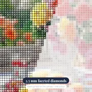 Bouquet of Fresh Flowers and Fruits in Diamond Painting – diamond close-up