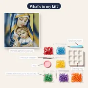 Virgin Mary in Golden Veil and Baby Jesus – kit contents