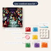 Chien en Vitrail aux Tons Rouges et Violets – contenu du kit