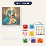 Turquoise Blue Virgin Mary and Baby Jesus – kit contents