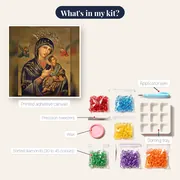 Virgin Mary and Child Jesus Byzantine Diamond Painting – kit contents