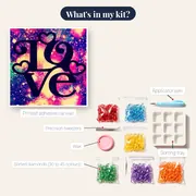 Galactic Love: Hearts and Stars in Diamond Painting – kit contents