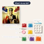 Saint Nicholas, Sacred Icon in Diamond Painting – kit contents