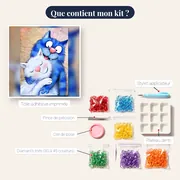 Tendresse Féline : Chats Bleu et Blanc enlacés – contenu du kit