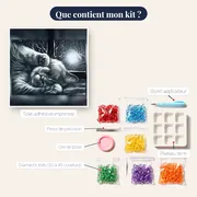 Chat duvet endormi sous la lune d'hiver – contenu du kit