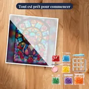 Félin Vitrail aux Fleurs Enchantées – kit prêt à commencer