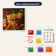 Panier de Chats Pêches : Broderie Diamant Kawaii – contenu du kit