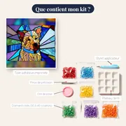 Chien Souriant en Vitrail Bleu et Jaune – contenu du kit