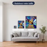 Chien Souriant en Vitrail Bleu et Jaune – tailles disponibles