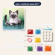 Chaton Siamois aux Fleurs Bleues – contenu du kit