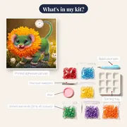 Dandelion Lion Cub: Enchanted Diamond Painting Creature – kit contents