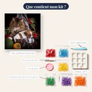 Amis d'Automne : Chat Tigré et Chiot au Panier – contenu du kit