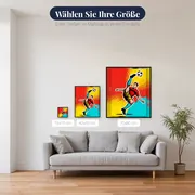 Akrobatischer Fußballer im Pop-Art-Stil – verfügbare Größen