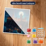 Schloss Hogwarts bei Nacht über dem Schwarzen See – Set bereit zum Loslegen