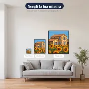 Casolare in pietra con girasoli e cielo estivo – misure disponibili