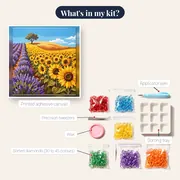Lavender and Sunflower Fields with Lone Hilltop Tree – kit contents