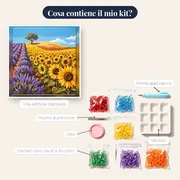 Campi di lavanda e girasoli con albero solitario – contenuto del kit