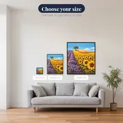 Lavender and Sunflower Fields with Lone Hilltop Tree – available sizes