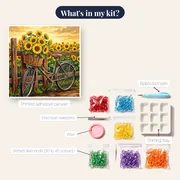 Vintage Bicycle And Sunflowers By Rustic Fence – kit contents