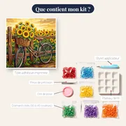 Vélo vintage et panier de tournesols au champ – contenu du kit