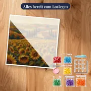 Toskanisches Sonnenblumenfeld mit Bauernhaus und Zypressen – Set bereit zum Loslegen