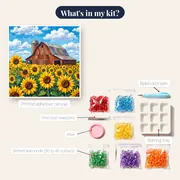 Red Barn Behind Sunflower Field – kit contents