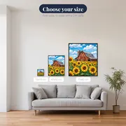 Red Barn Behind Sunflower Field – available sizes