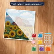 Grange rouge et champ de tournesols – kit prêt à commencer