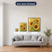Drie zonnebloemen in losse aquarelstijl – beschikbare formaten