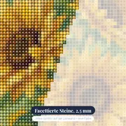 Drei Sonnenblumen in lockerem Aquarellstil – Nahaufnahme der Steine