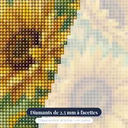 Trois tournesols en aquarelle douce et lumineuse – gros plan des diamants