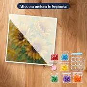 Drie zonnebloemen in losse aquarelstijl – pakket klaar om te beginnen