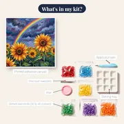 Sunflowers Under Stormy Sky With Rainbow – kit contents
