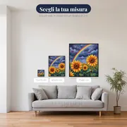 Girasoli sotto l'arcobaleno dopo il temporale – misure disponibili