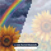 Sunflowers Under Stormy Sky With Rainbow – diamond close-up