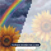 Zonnebloemen Onder Regenboog Na De Storm – close-up van de steentjes