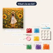 Woman in White Dress Walking Through Sunflowers – kit contents
