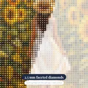 Woman in White Dress Walking Through Sunflowers – diamond close-up