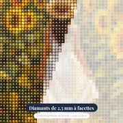 Femme en robe blanche dans un champ de tournesols – gros plan des diamants