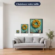 Couronne de tournesols sur porte turquoise – tailles disponibles