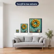 Ghirlanda di girasoli su porta turchese – misure disponibili