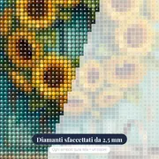 Ghirlanda di girasoli su porta turchese – primo piano dei diamanti