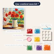 Bouquet de coquelicots rouges dans une cruche en émail – contenu du kit