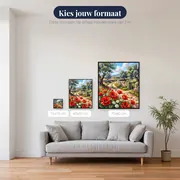 Slingerend Landpad Tussen Rode Bloemen En Stenen Muur – beschikbare formaten