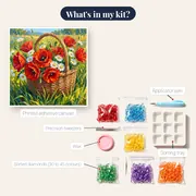 Wicker Basket of Red Poppies and White Daisies – kit contents