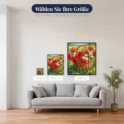 Weidenkorb mit roten Mohnblumen und weißen Gänseblümchen – verfügbare Größen