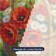 Panier en osier de coquelicots et marguerites – gros plan des diamants