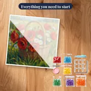 Wicker Basket of Red Poppies and White Daisies – kit ready to start
