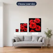 Elegant Red Poppies on Deep Black Background – available sizes