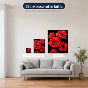 Coquelicots rouges éclatants sur fond noir – tailles disponibles